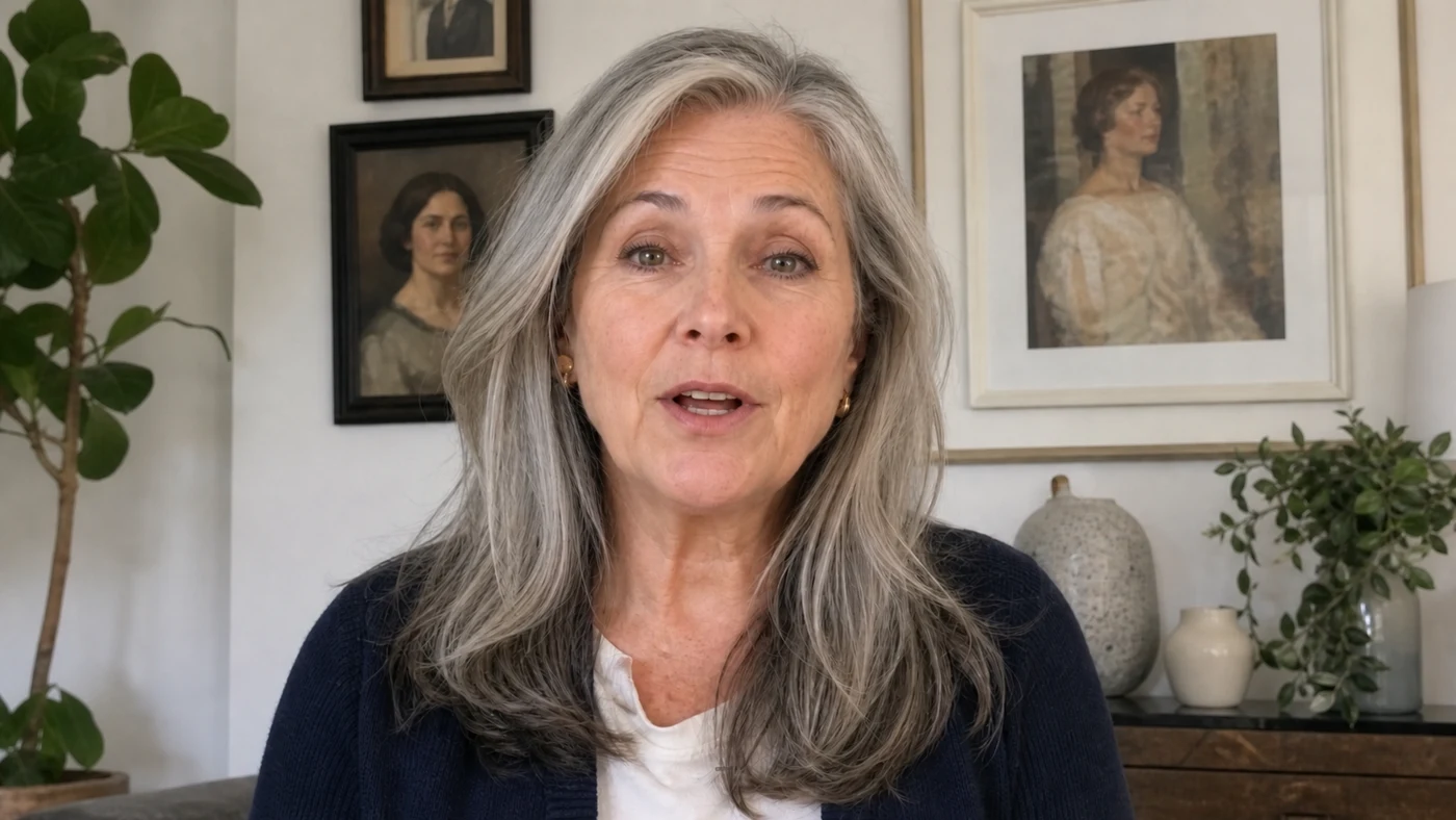 Helen, the Her Wellspring avatar, in a home setting